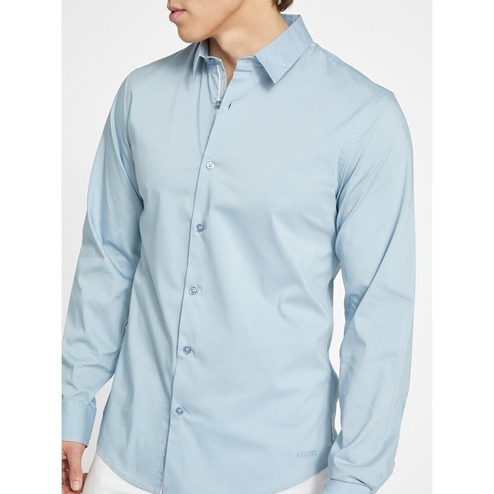 NWT GUESS Poplin Button Shirt baby Blue MEDIUM NEW